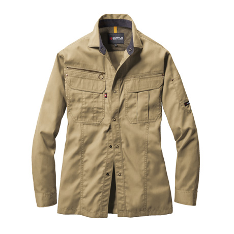 日本製ソフトツイル長袖シャツ【6103-BAT】 23.カーキ