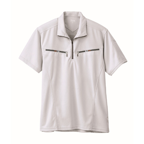 両胸ファスナー半袖ポロシャツ【6160-XEB】 22.シルバーグレー