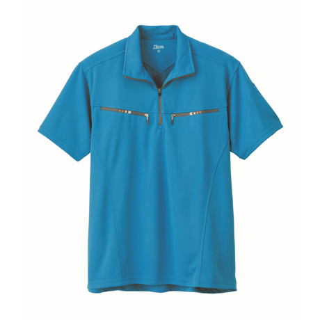 両胸ファスナー半袖ポロシャツ【6160-XEB】 45.コバルトブルー