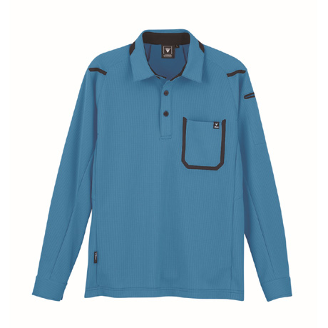 UVカットカラー長袖ポロシャツ【6195-XEB】 40.ブルー