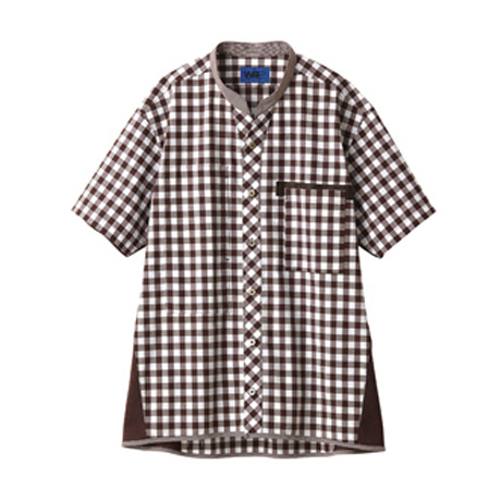 半袖ニット切替チェックシャツ【6351-SER】 63517.ブラウン