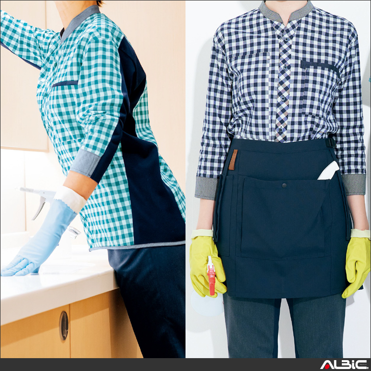 八分袖ニット切替チェックシャツ【6352-SER】 商品写真