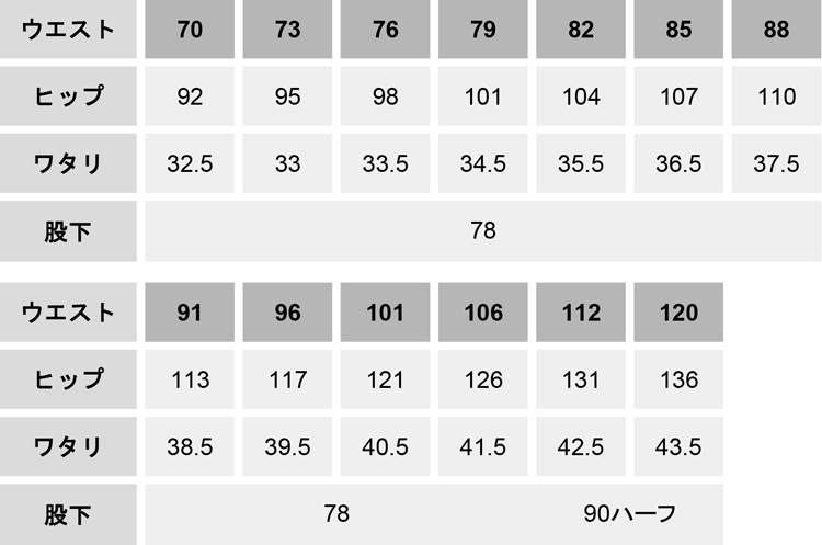 Z-DORAGONストレッチノータックカーゴパンツ【71002-JIC】 サイズ表