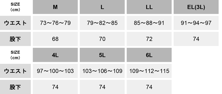 撥水加工防寒コート【7112-BBO】 サイズ表
