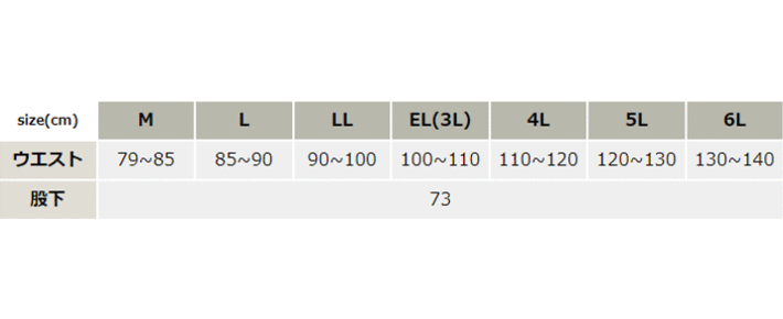 綿100%防寒パンツ【7122-BBO】 サイズ表