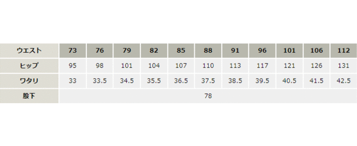 Z-DRAGONノータックパンツ【71402-JIC】 サイズ表