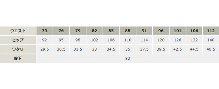 Z-DRAGONデニムストレッチノータックカーゴパンツ【71602-JIC】 サイズ表
