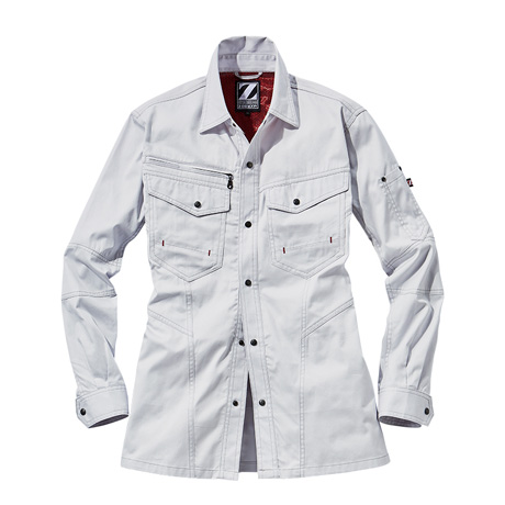 綿100%カジュアルワークシャツ【75204-JIC】 C036.シルバー