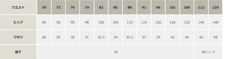 ストレッチワークカーゴパンツ【75902-JIC】 サイズ表