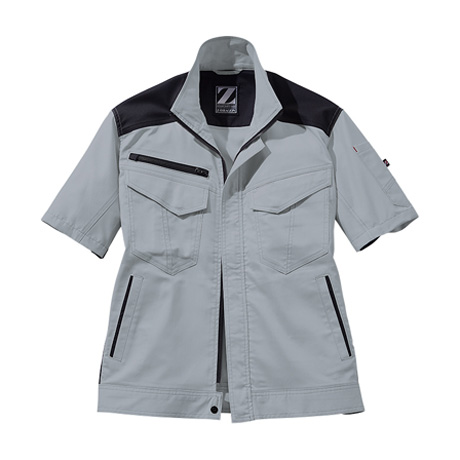 製品制電ストレッチ半袖ツートンジャンパー【76210-JIC】 C002.グレー