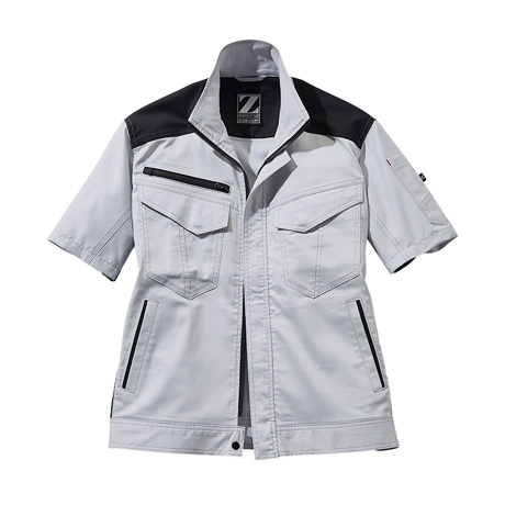 製品制電ストレッチ半袖ツートンジャンパー【76210-JIC】 C036.シルバー