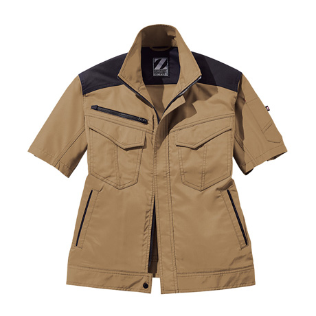 製品制電ストレッチ半袖ツートンジャンパー【76210-JIC】 C134.キャメル