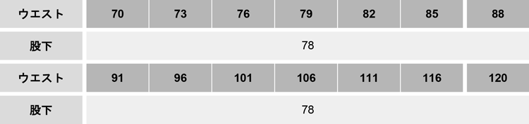 カーゴパンツ（ワンタック）【7702-KRO】 サイズ表