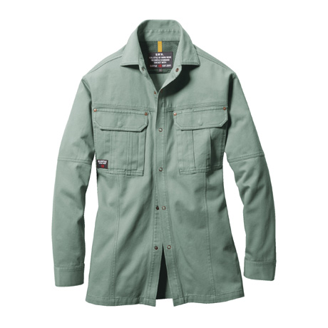 日本製綿100％長袖シャツ【8035-BAT】 1.アースグリーン