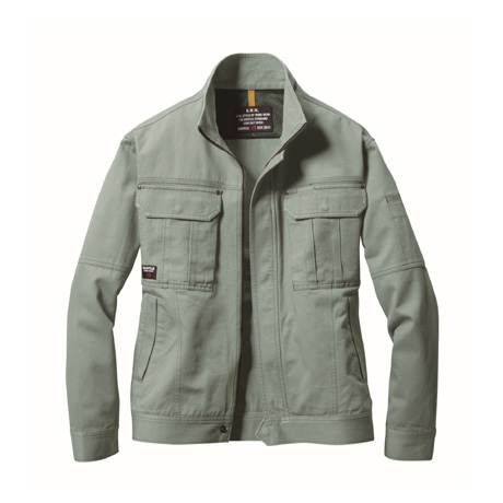 防縮加工長袖ブルゾン【8091-BAT】 1.アースグリーン