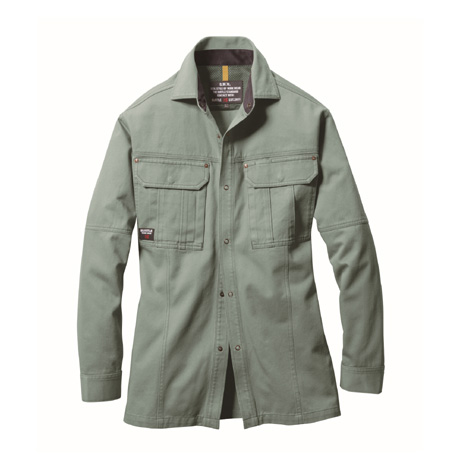 防縮加工長袖シャツ【8093-BAT】 1.アースグリーン