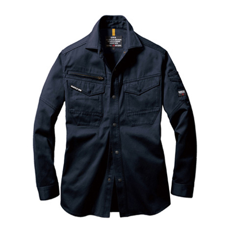 綿100%高密度肉厚素材長袖シャツ【8105-BAT】 3.ネイビー