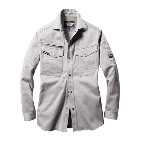 綿100%高密度肉厚素材長袖シャツ【8105-BAT】 5.シルバー