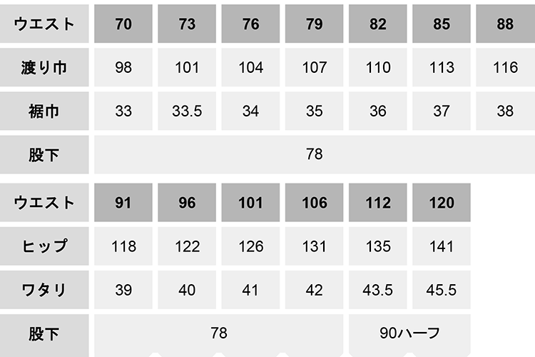 エコ5バリューワンタックパンツ【81701-JIC】 サイズ表