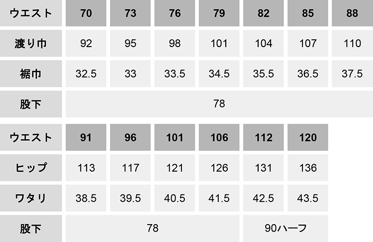 制電ストレッチノータックカーゴパンツ【83102-JIC】 サイズ表