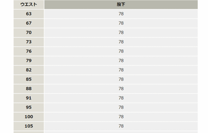 カーゴパンツ　ワンタック【835-ASC】 サイズ表