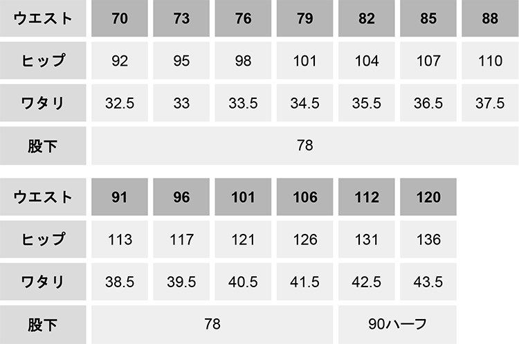 製品制電ストレッチノータックパンツ【83701-JIC】 サイズ表