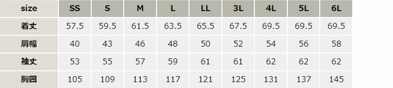 ＴＳ4Ｄナイロンドッツライダーワークジャケット【84506-TSD】 サイズ表