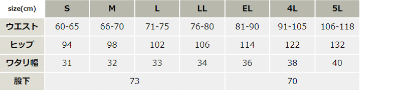 エコ吸汗速乾レディースパンツ【84706-JIC】 サイズ表