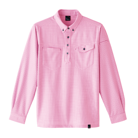 長袖ニットシャツ（マイクロギンガムチェック）【8499-ASC】 16.チェックレッド