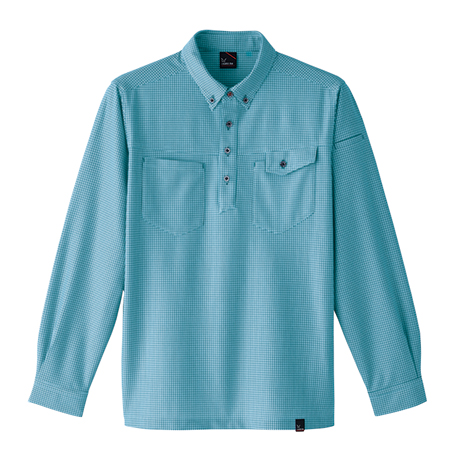 長袖ニットシャツ（マイクロギンガムチェック）【8499-ASC】 17.チェックグリーン