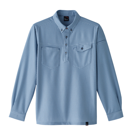 長袖ニットシャツ（マイクロギンガムチェック）【8499-ASC】 77.チェックネイビー