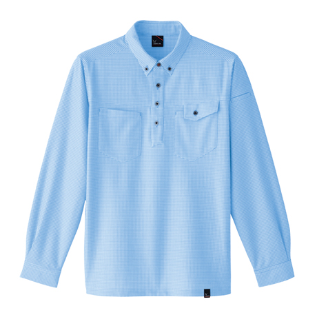 長袖ニットシャツ（マイクロギンガムチェック）【8499-ASC】 88.チェックサックス