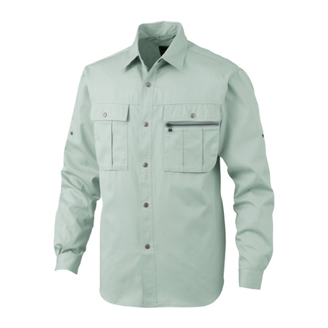綿100％長袖シャツ【857-BBO】 23.スモークグリーン
