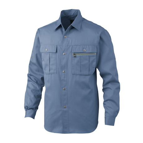 綿100％長袖シャツ【857-BBO】 52.ミストブルー