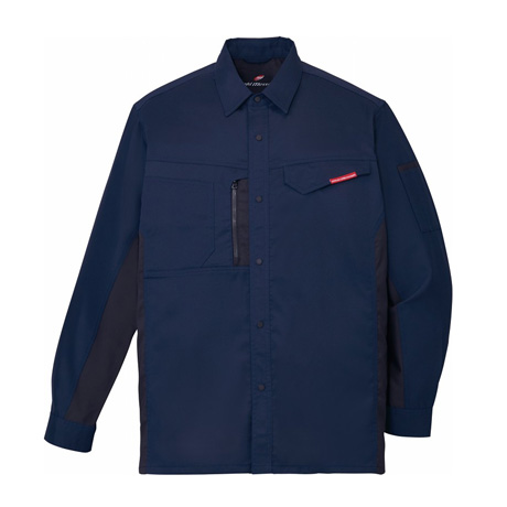 制電ストレッチ長袖シャツ【87104-JIC】 C011.ネービー