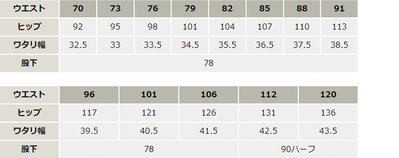 抗ウイルス加工カーゴパンツ【87402-JIC】 サイズ表
