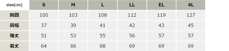 帯電防止ストレッチスモック【8801-JIC】 サイズ表