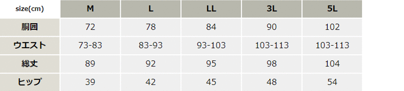 HUMMER コーデュラアンダーパンツ【906615-ATK】 サイズ表