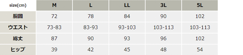 HUMMER ロングタイツ【907315-ATK】 サイズ表