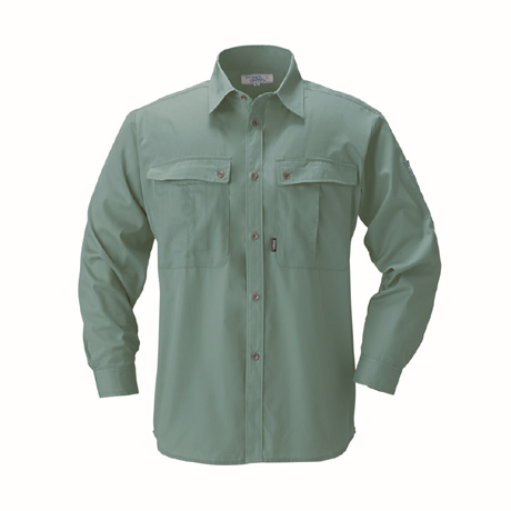 防縮防シワ加工長袖シャツ【9293-XEB】 60.グリーン