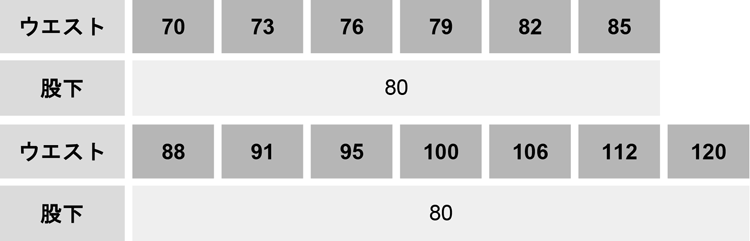 抗菌防臭・防縮ワンタックスラックス【A1743-COC】 サイズ表