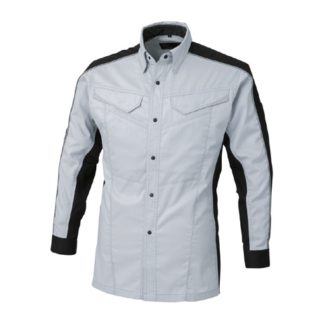 消臭ストレッチ長袖シャツ【A2078-COC】 3.シルバー