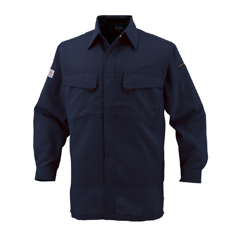 エコ・製品制電長袖シャツ【A3368-COC】 1.ネイビー