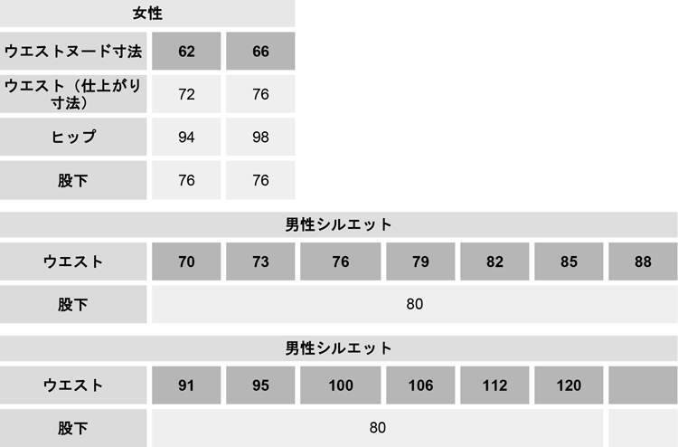 ノータックカーゴパンツ【A4175-COC】 サイズ表