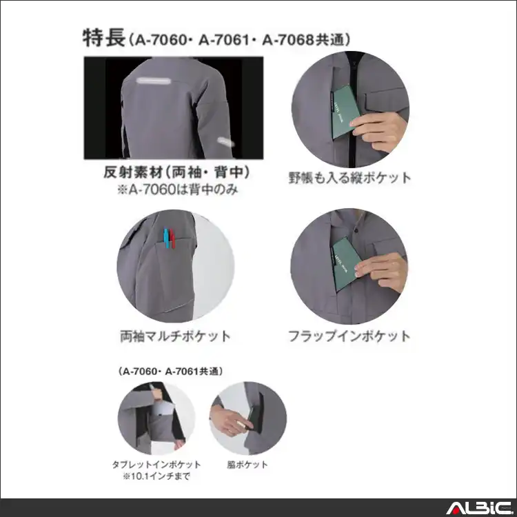 作業服 半袖ブルゾン A7060-COC 機能詳細