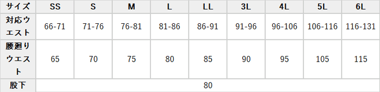 作業服 エコ・裏綿ストレッチカーゴパンツ【AE8195-COC】 サイズ表