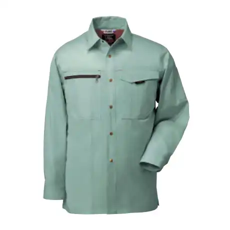 作業着 国産生地 綿100% 長袖作業シャツ【AL207-MRJ】 4.グリーン