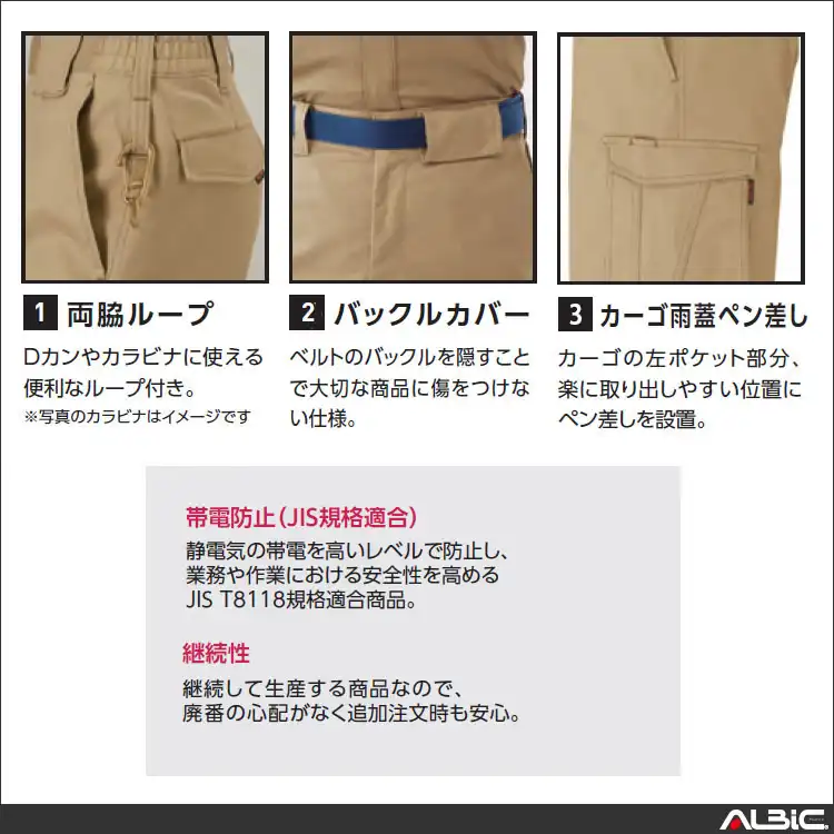 作業服 女性用カーゴパンツ【AL595-MRJ】 機能紹介