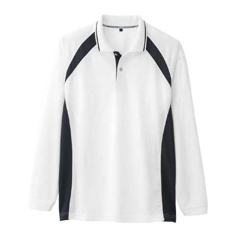 スポーティシルエット長袖ポロシャツ【AS1628-COC】 0.ホワイト(チャコール)