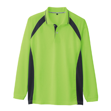 スポーティシルエット長袖ポロシャツ【AS1628-COC】 8.ライム(チャコール)